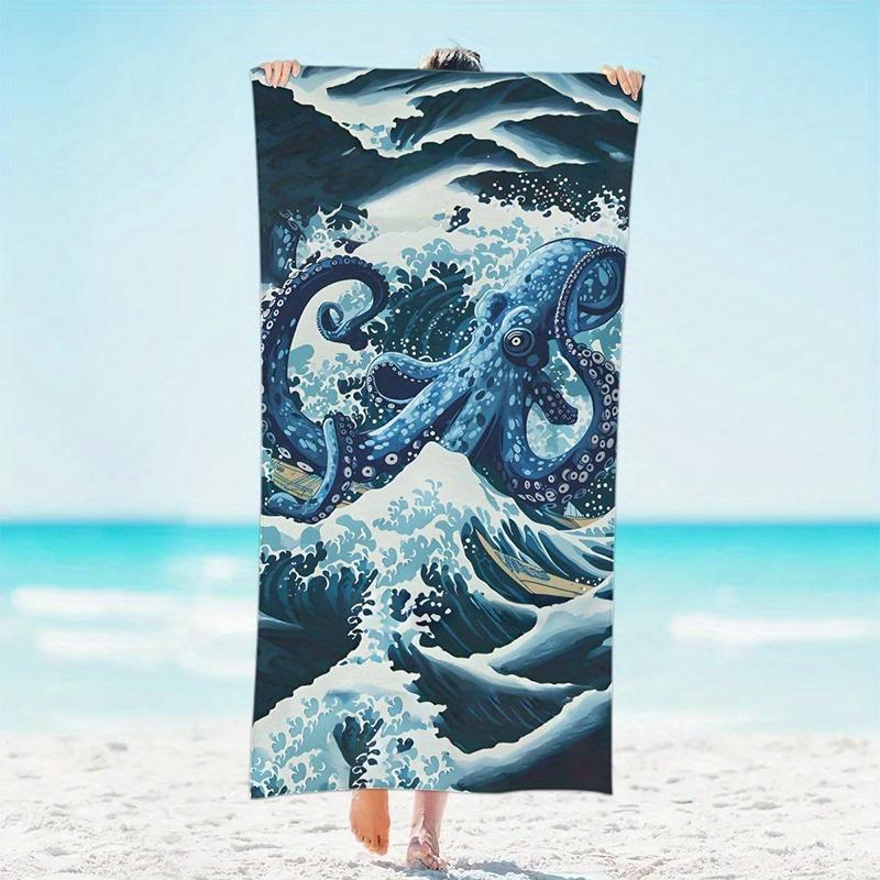 

Beach Towel Ocean Octopus Wave Printed Pattern Sun Protection Windproof Suitable for Pool Camping Travel Blanket W30*H60(CM)