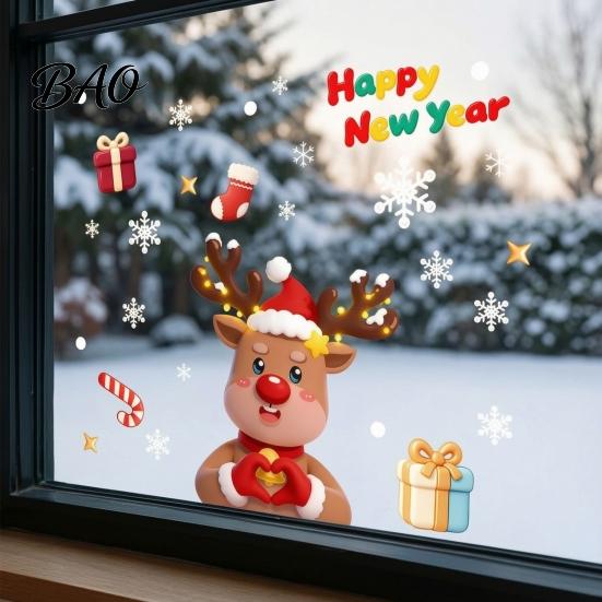 Waterproof PVC Decorations for Home Christmas Window Stickers, Static Decals with Santa Claus Reindeer Snowman Glass Doors Patterns, Festive