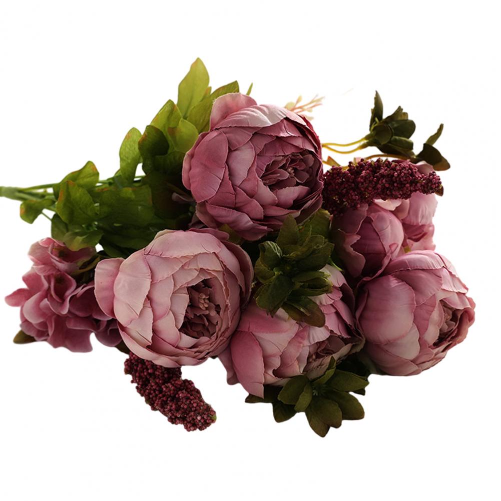 Bouquet di Peonie Artificiali Rosa Cipria in Seta, 13 Teste di Peonie Artificiali, Artigianato Artistico Fai da Te, Decorazione per Matrimonio e Casa