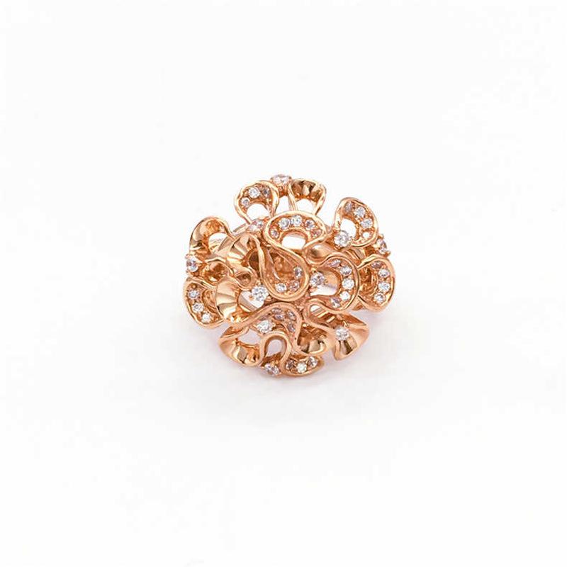 Purple Gold-Plated Rose Gold Inlaid Zircon Hollow Gesang Flower Ring Three-Dimensional Color Gold Atmosphere