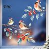 Holiday Party Window Accents Christmas Watercolor Bird Sticker, Santa Hat On Beey Winter Glass Decals Branch Static Decal, Waterproof Cling for