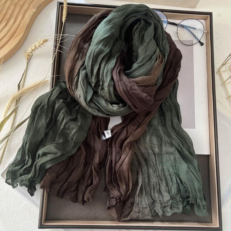 180x90cm Scarf Cotton Hemp Gradient Blue Autumn Winter Korean Versatile Printed Women Long Soft Fashionable Trend Fold Shawl DIY