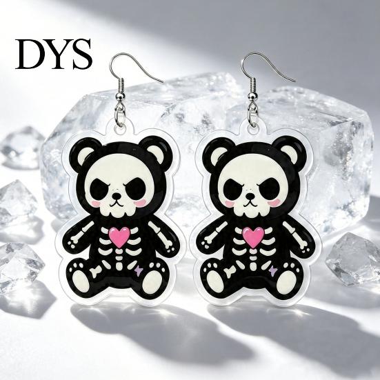 Unique Statement Earrings 1 Pair Halloween Dangle for Women, 2D Acrylic Cute Edgy Dark Aesthetic Jewelry Skeleton Bear Earrings, Funny Party