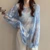 Women's Tie-Dye Transparent Sun Protection Loose Long-Sleeve T-Shirt, Plus Size, Couples Style, Trendy Top.