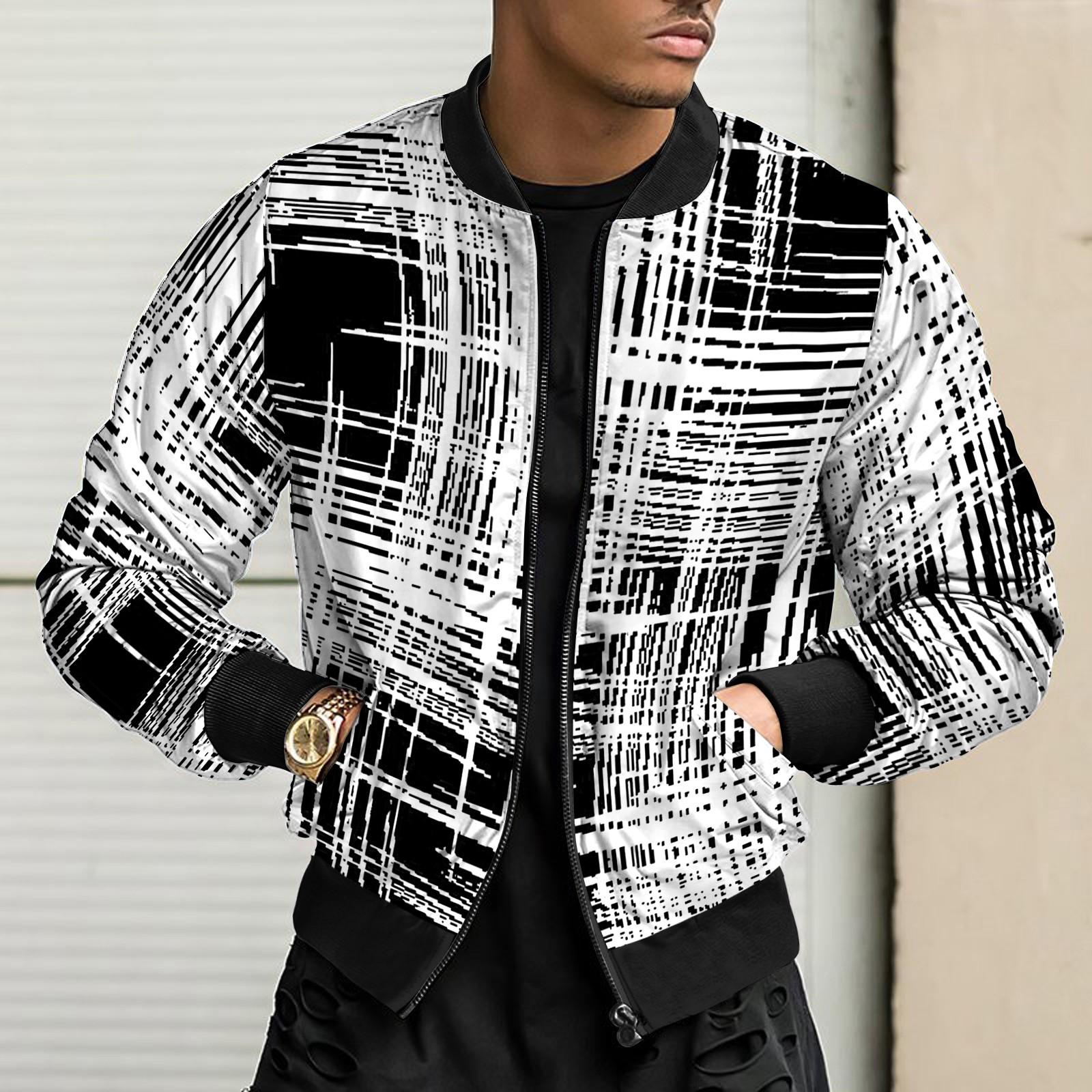 

Мужское повседневное пальто с принтом, бейсбольная куртка, короткое пальто на молнии с карманами L белый