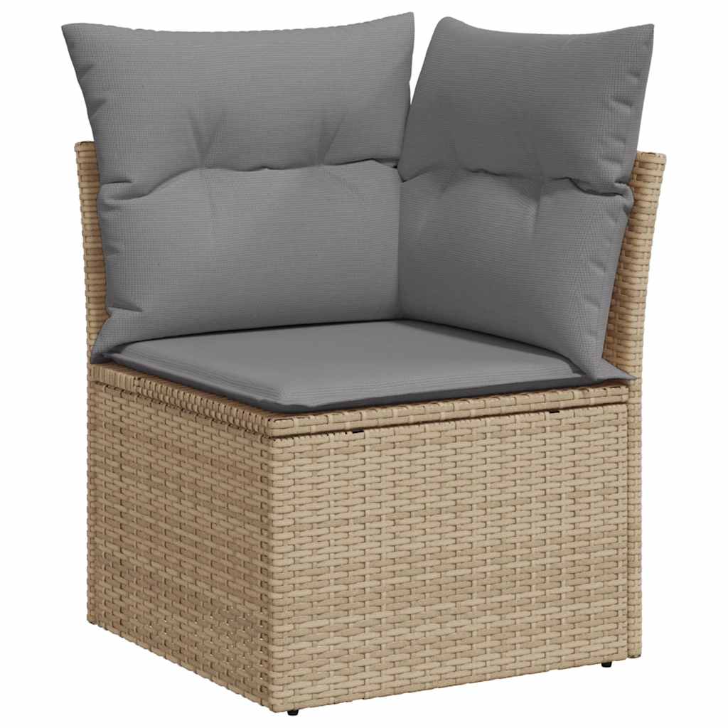9 Piece Garden Sofa Set with Cushions Beige Poly Rattan & Acacia