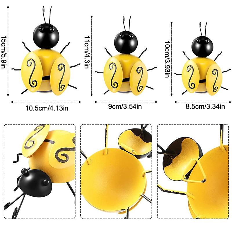 Metall Wandkunst, 4 Stück Metall Hummel Wanddeko, 3D Eisen Bienen Kunst Skulptur Hängende Wanddekorationen für Außen Zuhause Garten