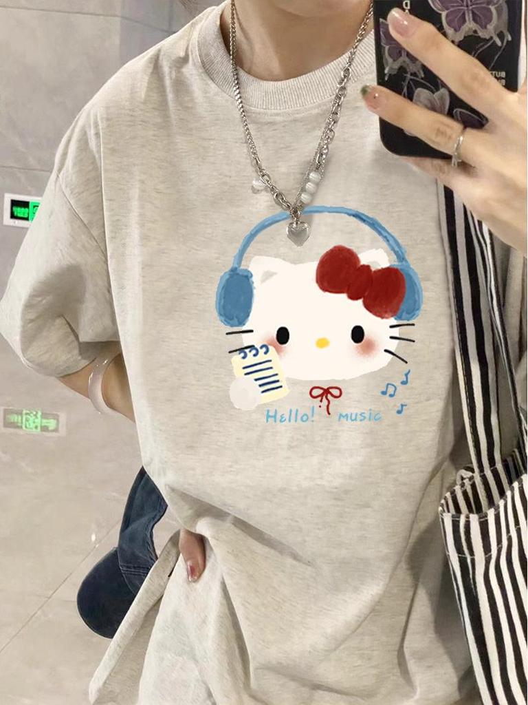 Women's Black Pure Cotton Loose-Fit Short-Sleeve T-Shirt - High Street Trend, Summer 2026, Plus Size 300 Jin