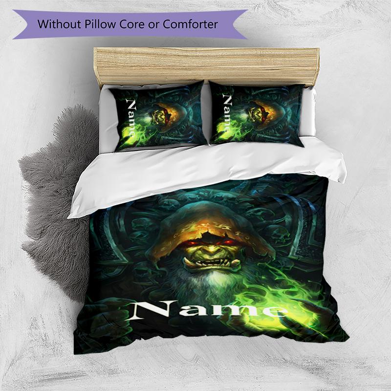 3pcs Custom Name World of Warcraft Bedding Set Duvet Cover Closure Includes 1 Duvet Cover & 2 Pillowcases for All Seasons Bedroom Decor