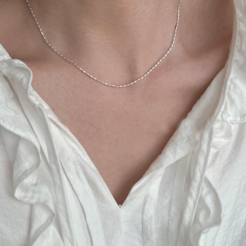 925 Silver Necklace With Simple Geometric Beads Choker Shiny And Delicate Collarbone Chain For Women Fashion Jewellery