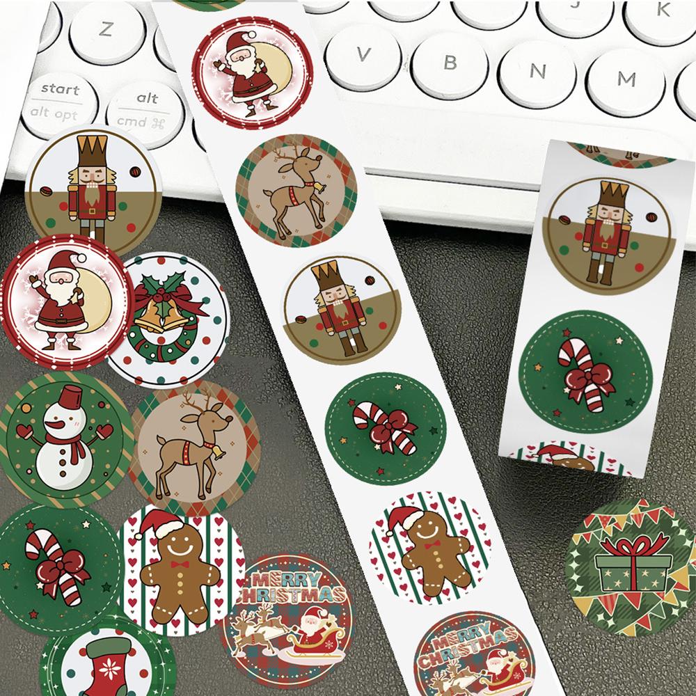 500Pcs/Roll Merry Christmas Cartoon Stickers Christmas Santa Claus Decoration Decals Toys Gifts Waterproof DIY Laptop Fridge