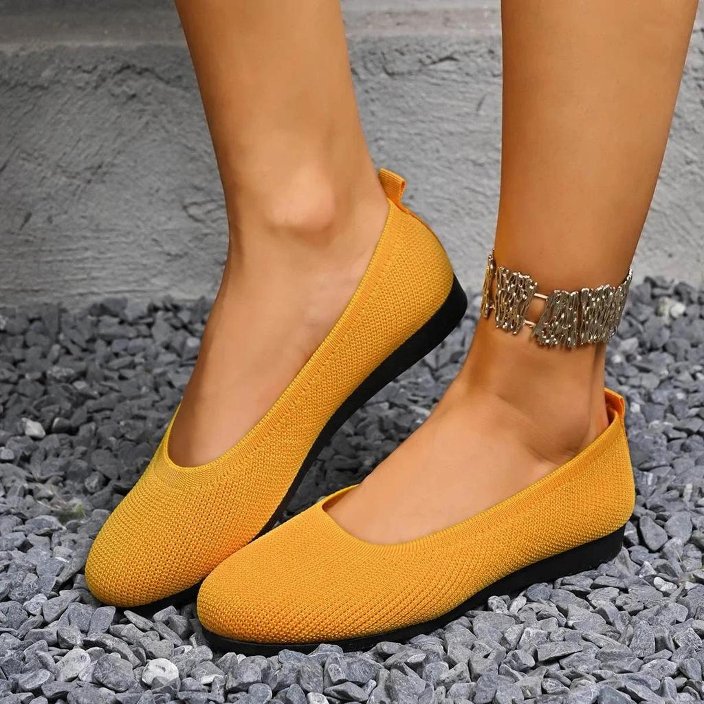 Women Flats Casual Slip On Shallow Shoes Comfortable Knit Ballet Flat Shoes Round Toe Office Boat Shoes Trend Plus Size Loafers