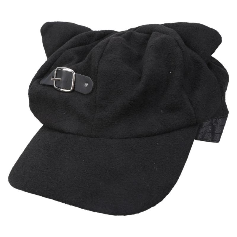 652F Lovely Devil Ear Hat for Adult 2000s Anime Belt Decors Hat Adjustable Newsboys Caps Casual Wear Street Dancing Hat чёрный
