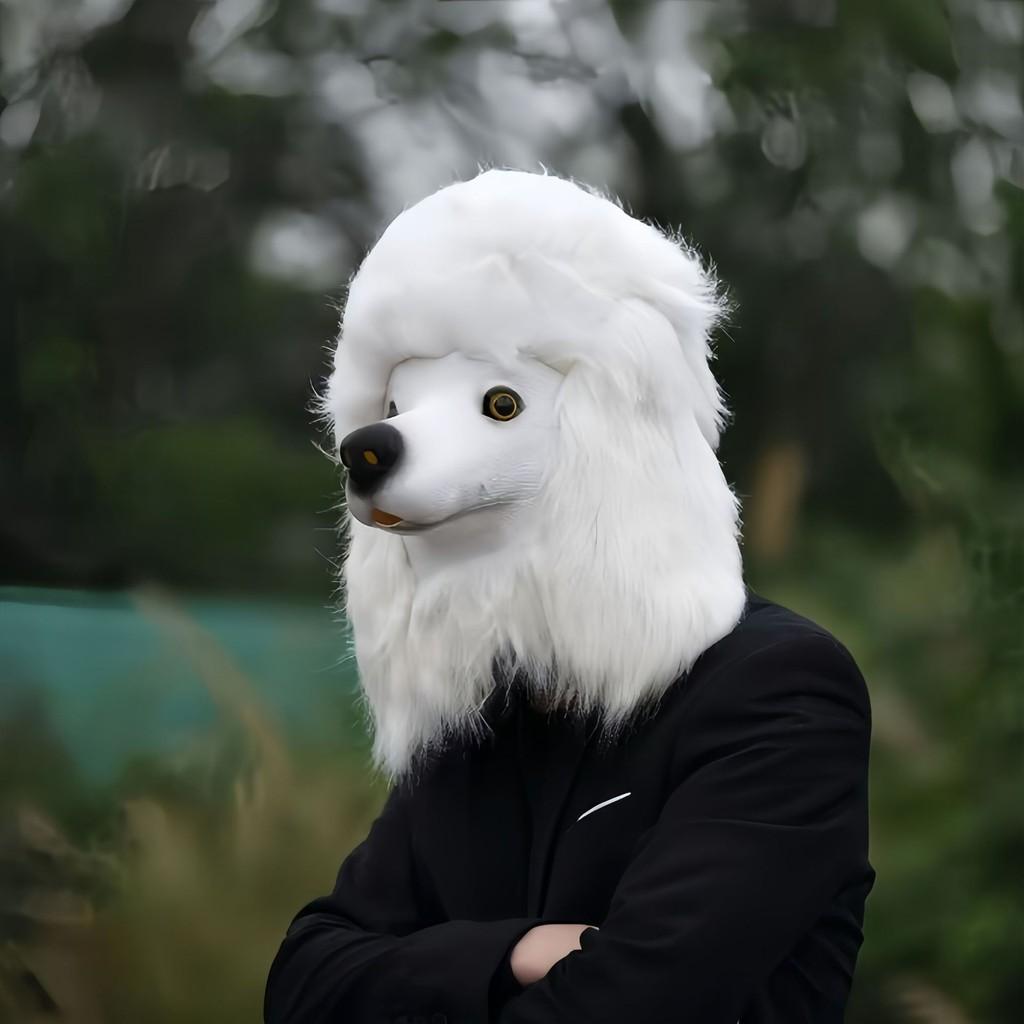 Poodle Costume Mask Latex Animal Dog Headgear For Halloween Party Photos