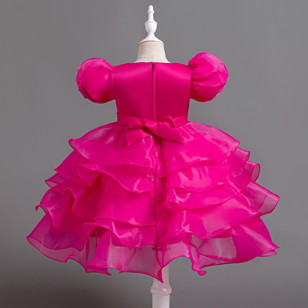 Girls Cake Dresses Bow Bubble Sleeve Princess Dress Walking Performance Halloween Flower Girl Party Dresses Dresses 8622  Girl's Favourite Dress
