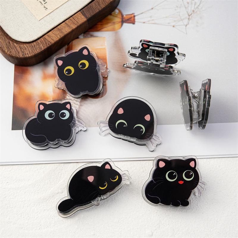 7Pcs Cute Cartoon Cat Pp Clip Acrylic Double-Sided High-Definition Pattern Paper Clip Stationery Supplies