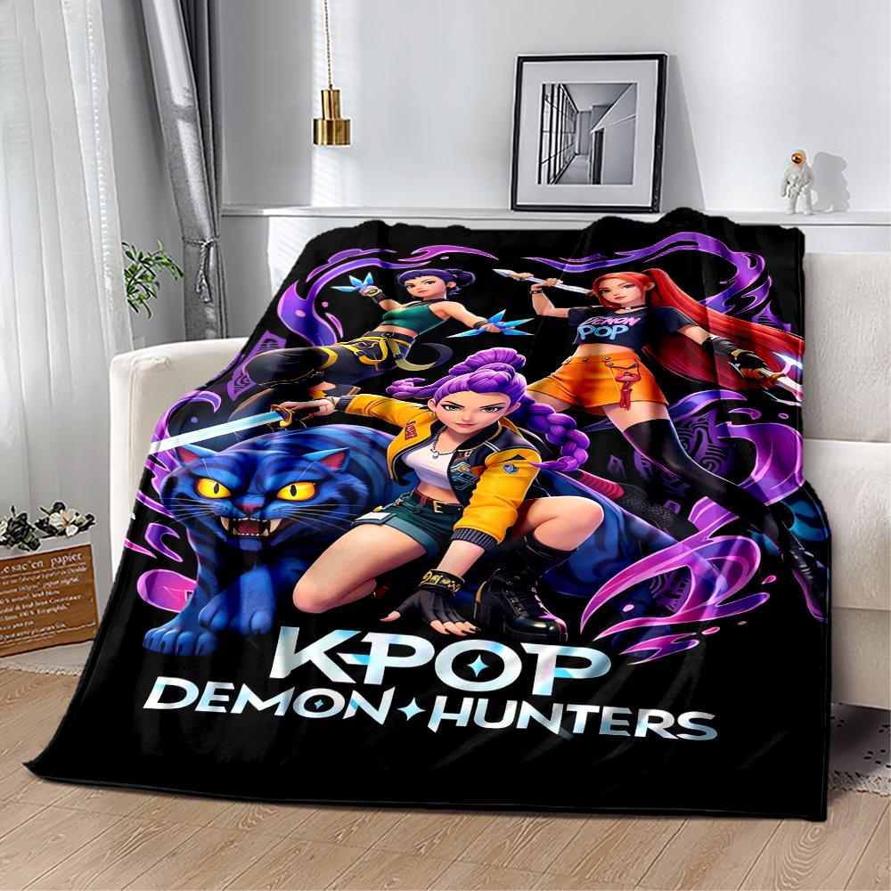 1pc K-Pop Demon Hunters Blanket Comfortable Soft Lightweight Multi Seasonal Blanket Travel Camping Picnics Sofa Office bedroom Perfect Gift Friends