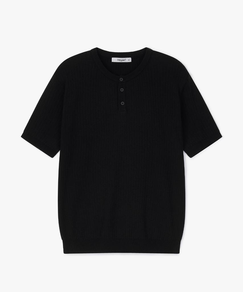 POLYGRAM Ribbed Henley Neck Short Sleeve Knit - 8 Colors (Type B)