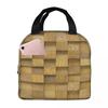 Braided Rattan Wood Wicker Lunch Bags Insulated Bento Box Waterproof Lunch Tote Resuable Picnic Bags for Woman Children Travel