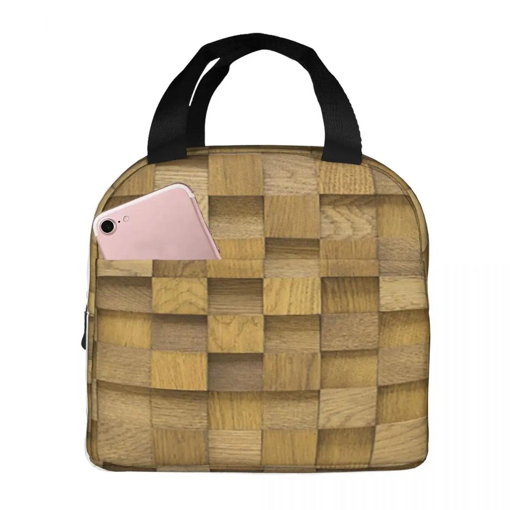 Braided Rattan Wood Wicker Lunch Bags Insulated Bento Box Waterproof Lunch Tote Resuable Picnic Bags for Woman Children Travel