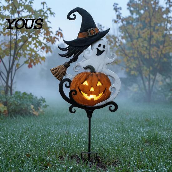 Metal Courtyard Ornaments Halloween Garden Stake, Witch Pumpkin Yard Rust-Proof Outdoor Holiday Decor Decoration for Lawn Patio Porch Pathway,