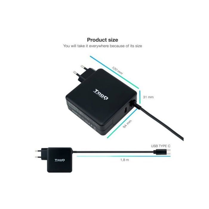 Chargeur pour ordinateur portable - TOOQ - USB-C - PD 3.0 - 90 W - USB-A inclus