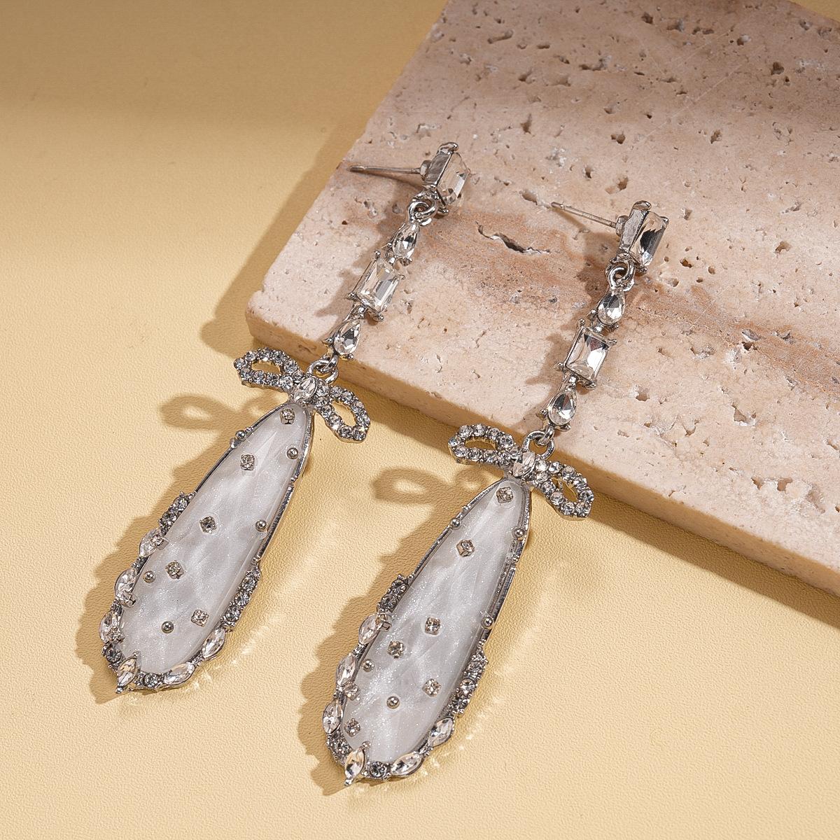 Zircon Bow Water Drop Silver Needle Earrings Earrings