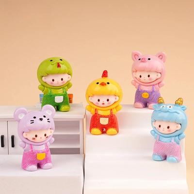 Chinese Zodiac Cartoon Figurines Resin Cute Doll House Miniatures Office Desktop Car Decorations Cute Handmade Mini Ornaments