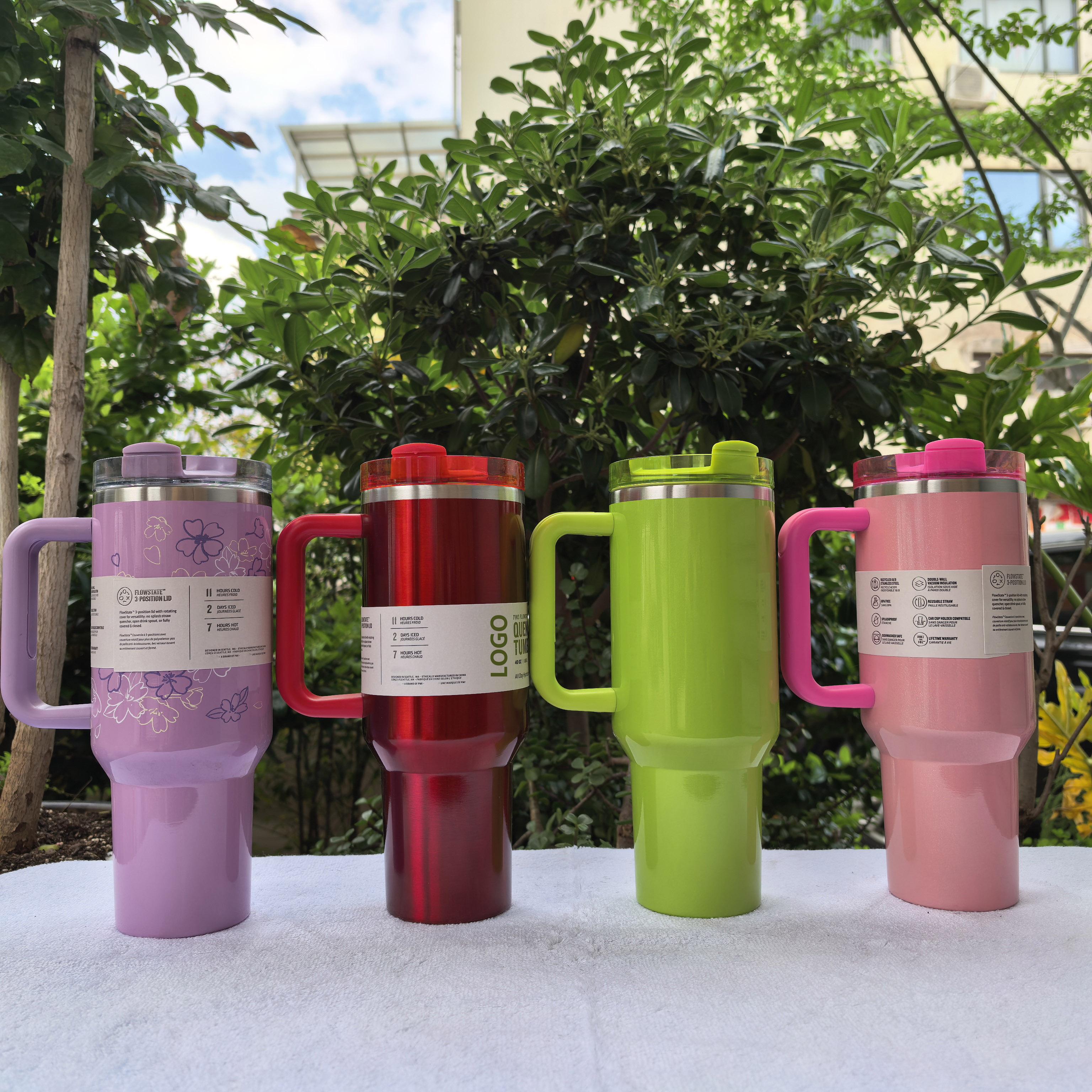 Q4  Newest 40OZ Double Wall Vacuum Insulated Tumbler with Handle Straw Cup Car Outdoor Sports Metal Thermal Cup 40oz(with branded logo)