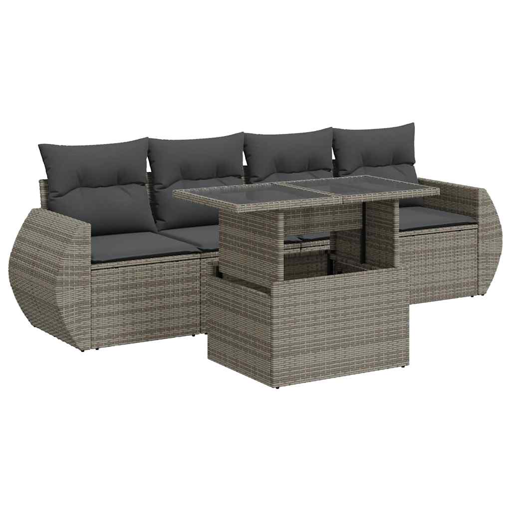 Vidaxl 5-Cz. Garden Lounge Set, Cushions, Grey PE Rattan