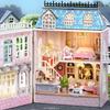 Diy Mini Wooden Dollhouse With Furniture Light Doll House Casa Assembly Model Pink Princess Villa Architecture Kit Toys Birthday