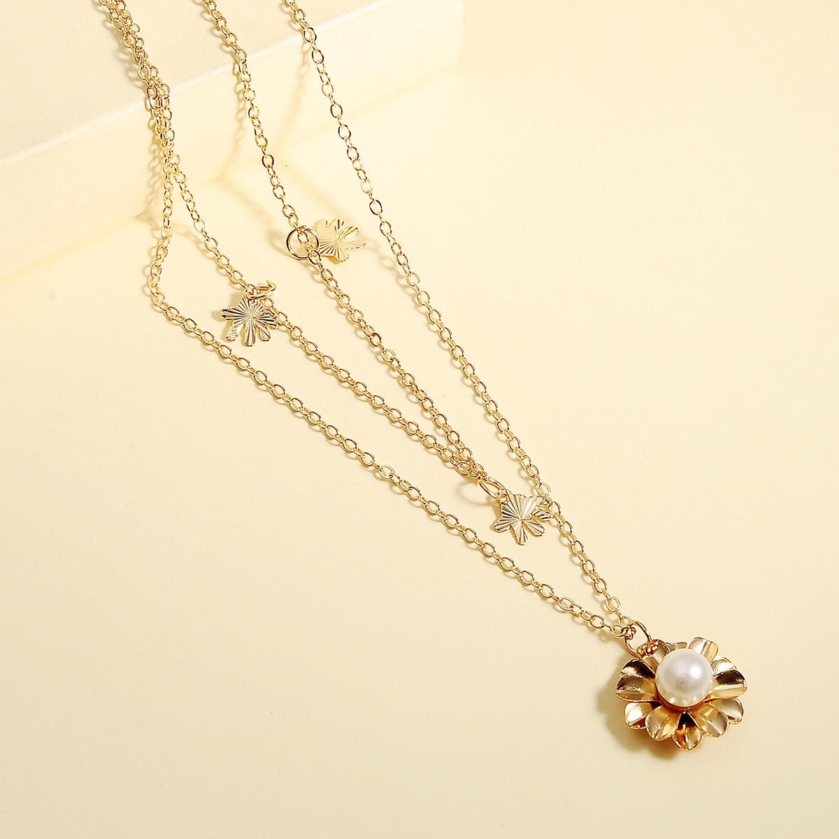 European & American Double Layer Pearl Flower Necklace - Trendy Fashion Jewelry