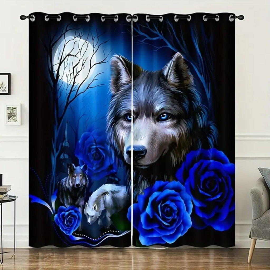 

2 шт. штор с принтом в стиле волков для домашнего декора, карман для штанги, оконное оформление для спальни, офиса, кухни, гостиной и кабинета 87W214H(CM)x2Panel&Grommet Top