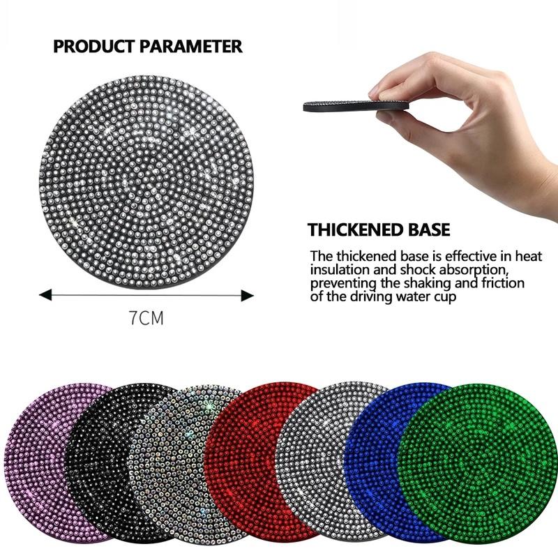 2Pcs Diamond Car Coaster Water Cup Slot Non-Slip Mat Silica Gel Pad Cup Holder Mat Car Gadget Bling Car Accessories for Woman