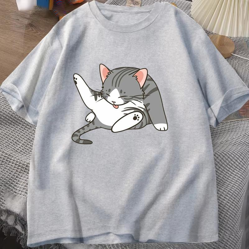 Funny Cat T Shirt Women Unisex Summer Fashion Casual Personality Round Neck Short Sleeve Fashion T Shirt 10 Colors Plus Size Tops