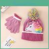 Unicorn Beanie For Set Mittens Kids Girl Cute Fashion Plush Fleece Lined Winter Hat With Gloves Cartoon Animal Ear Thermal Set