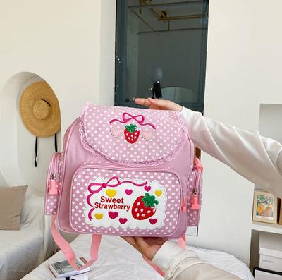 Pink Girl Embroidery Strawberry Children'S Schoolbag Student Birthday Gift 2026 New Japanese Cartoon Pink Backpack Book Bags