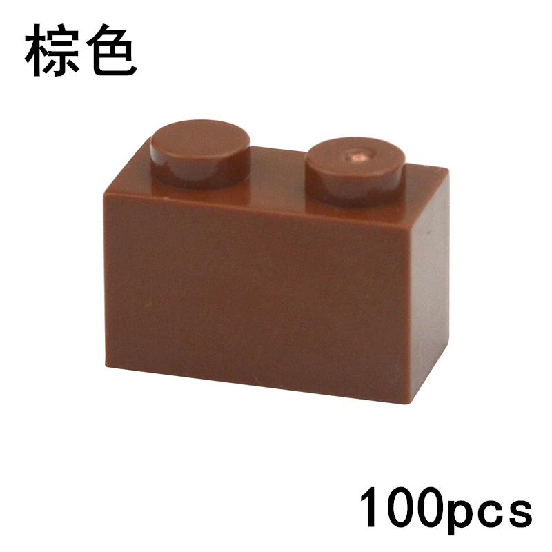 

100PCS DIY Building Blocks Thick Figures Bricks 1x2 Dots Educational Creative Size 1*2 Dot Compatible With 3004 Toy for Children коричневый