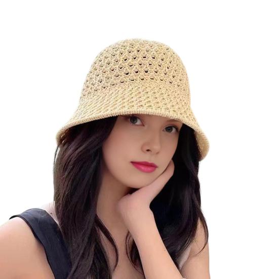 Women Fisherman Hat Hollowed-Out Design Sun Protection Hat Wide Brim Braided Basin Hat Summer Accessory
