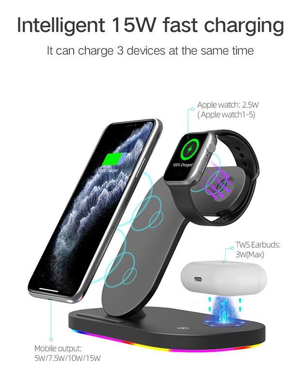 VAORLO 15W 3IN1 Drahtlose Ladegerät Schnell Ladung Für iphone 12 12pro 13 13pro Schnell Laden Telefon Docking Ladegerät Für airpod iWatch