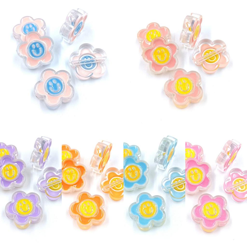 5 stücke Acryl Tropf Öl Transparent Smiley Blume Perlen Niedlichen Anhänger DIY Handwerk Keychain Schmuck Machen