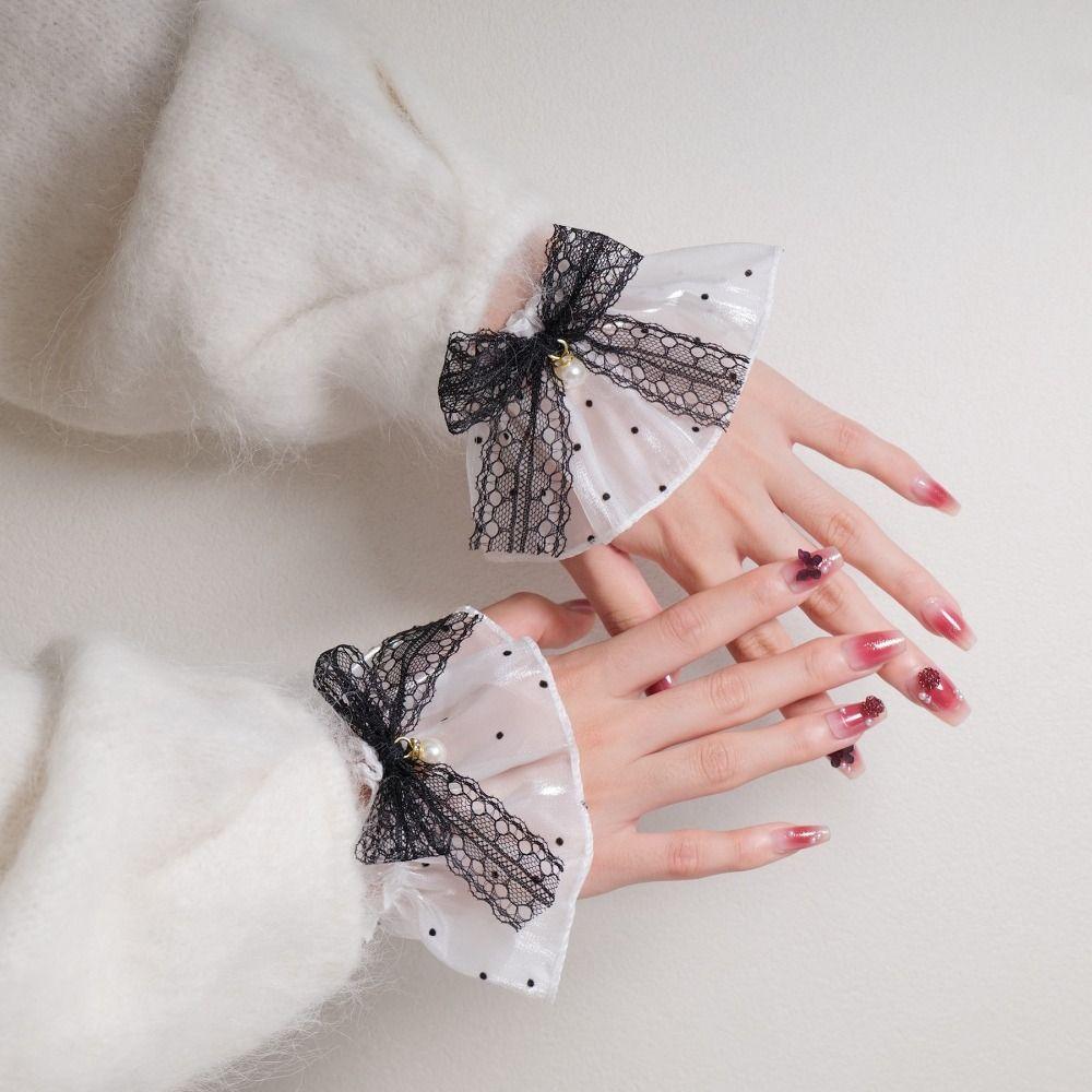 Perlen Schleife Spitze Manschette Abnehmbare Falsche Ärmelmanschetten Süßes Mädchen Armband Cosplay Schmuck