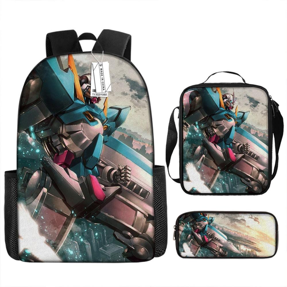 Gundam Mecha Schultasche Jungen und Grundschüler Ultraleichter Rückenschutz Rucksack Jungen Animation Kinderrucksack Dreiteiliges Set