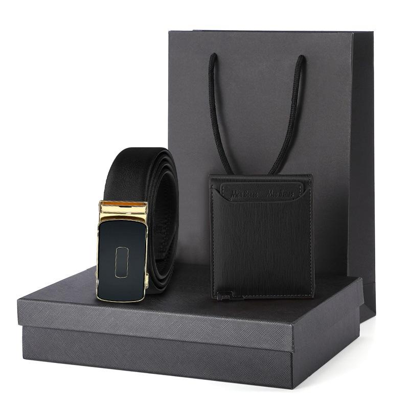 New Men's Pattern Leather Belt Wallet Gift Set Gift Box Men's Business Belt