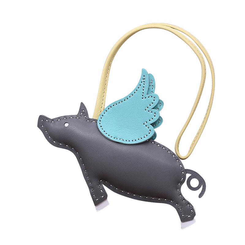 Cow Leather Keychain Pendant for Ladies Fly Pig Bag Charm Handmade Handbag Pendant Car Decorate Bag Accessories