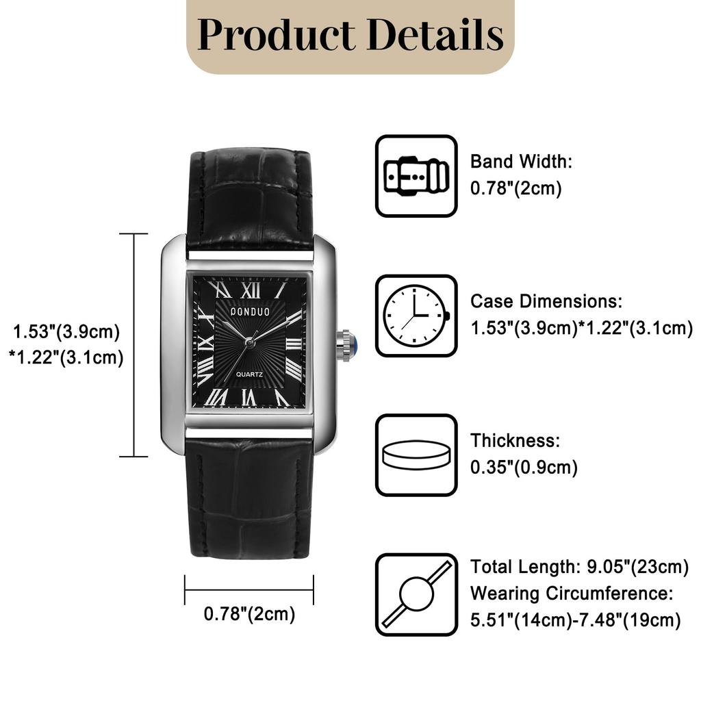 Einfache Antike Lederuhr für Herren: Quadratische Analogu-Uhr mit wasserdichtem Lederarmband, Lässiges, Business- und Mode-Design - Perfektes Geschenk für