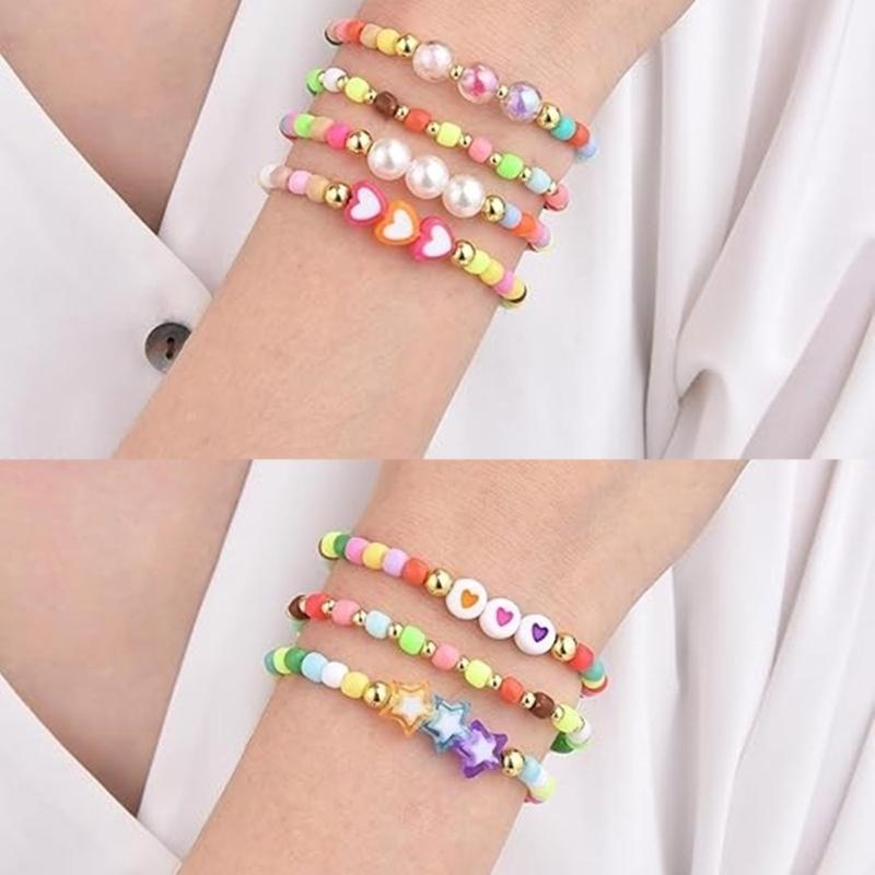 Pack of 8 Trendy Adjustable Bracelets Bohemian Beaded Jewelry with Love Charm Rainbow Colors Gift for Women and Girls