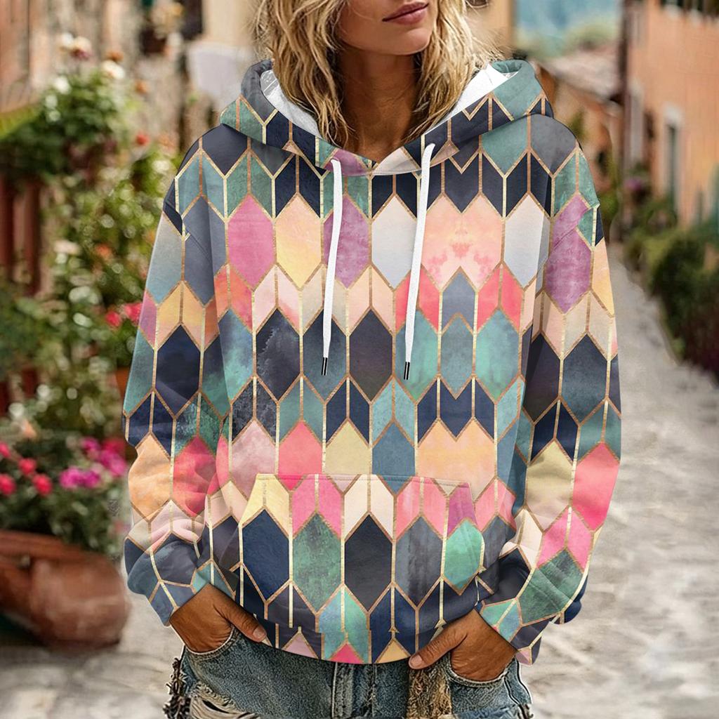 Women's Floral Print Long Sleeve Hoodie with Pockets and