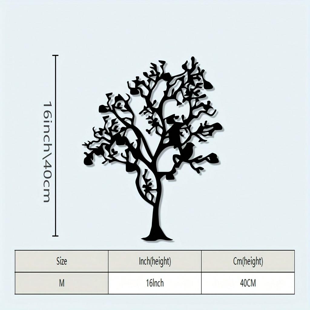 Vintage Iron Wall Art Tree Coat Rack with Bird Sculpture Rust Resistant Metal Home Decor Modern Gift
