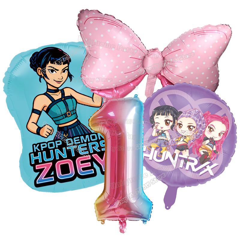 Kpop Demon Hunters Birthday Balloons Decoration Zoey Rumi Mira Girl Party Number Balloons Set Party Favor Home Decor Kids Gift